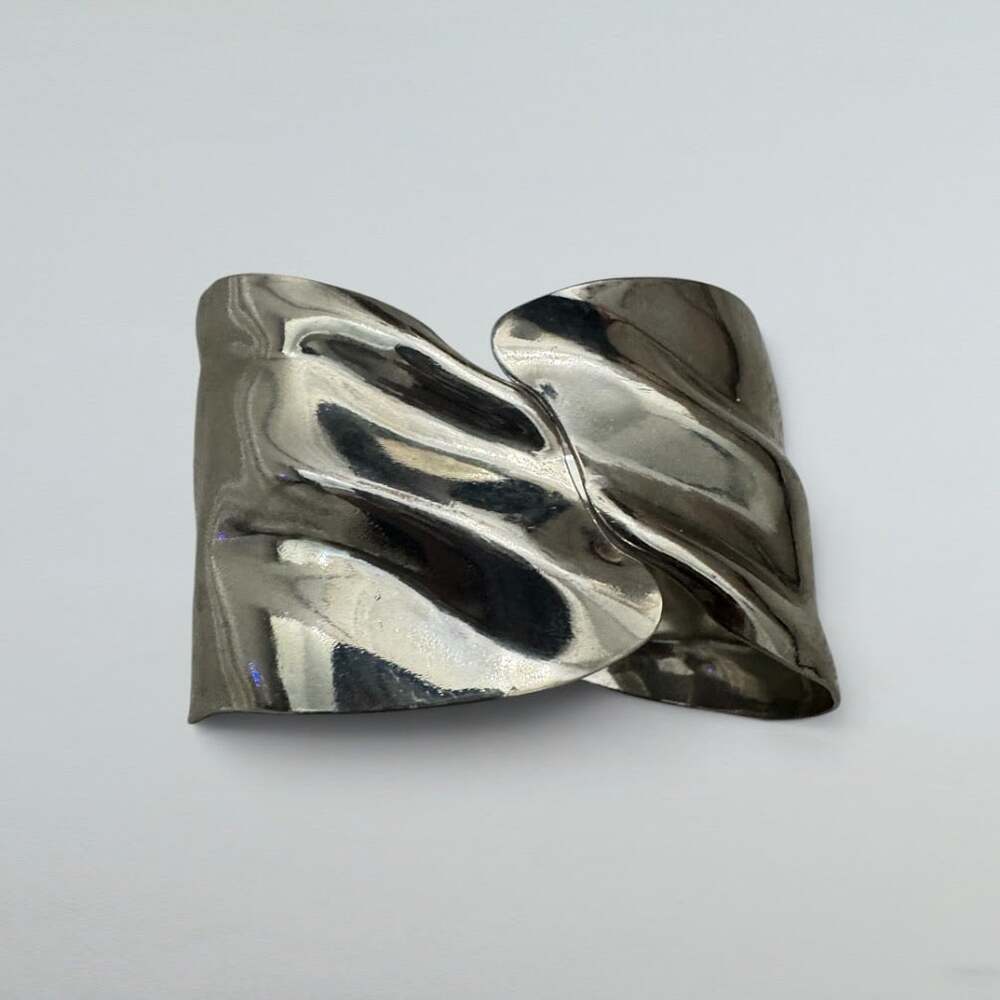 Silver Tone Wide Hinged Cuff Bracelet Abstract Statement Jewelry